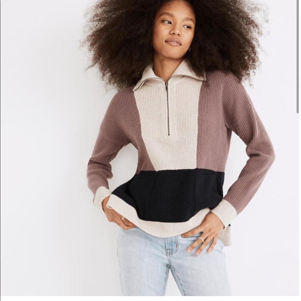 XS Madewell colorblock Half-Zip Pullover Sweater